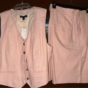 Banana Republic Soft Pink Linen-Blend Vest and Skirt Set